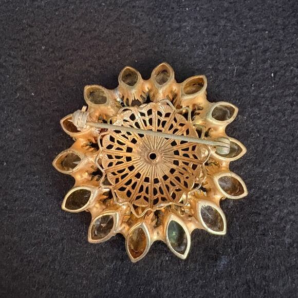 Vintage Amber Green Rhinestone Star Brooch Pin 2" - Picture 2 of 2